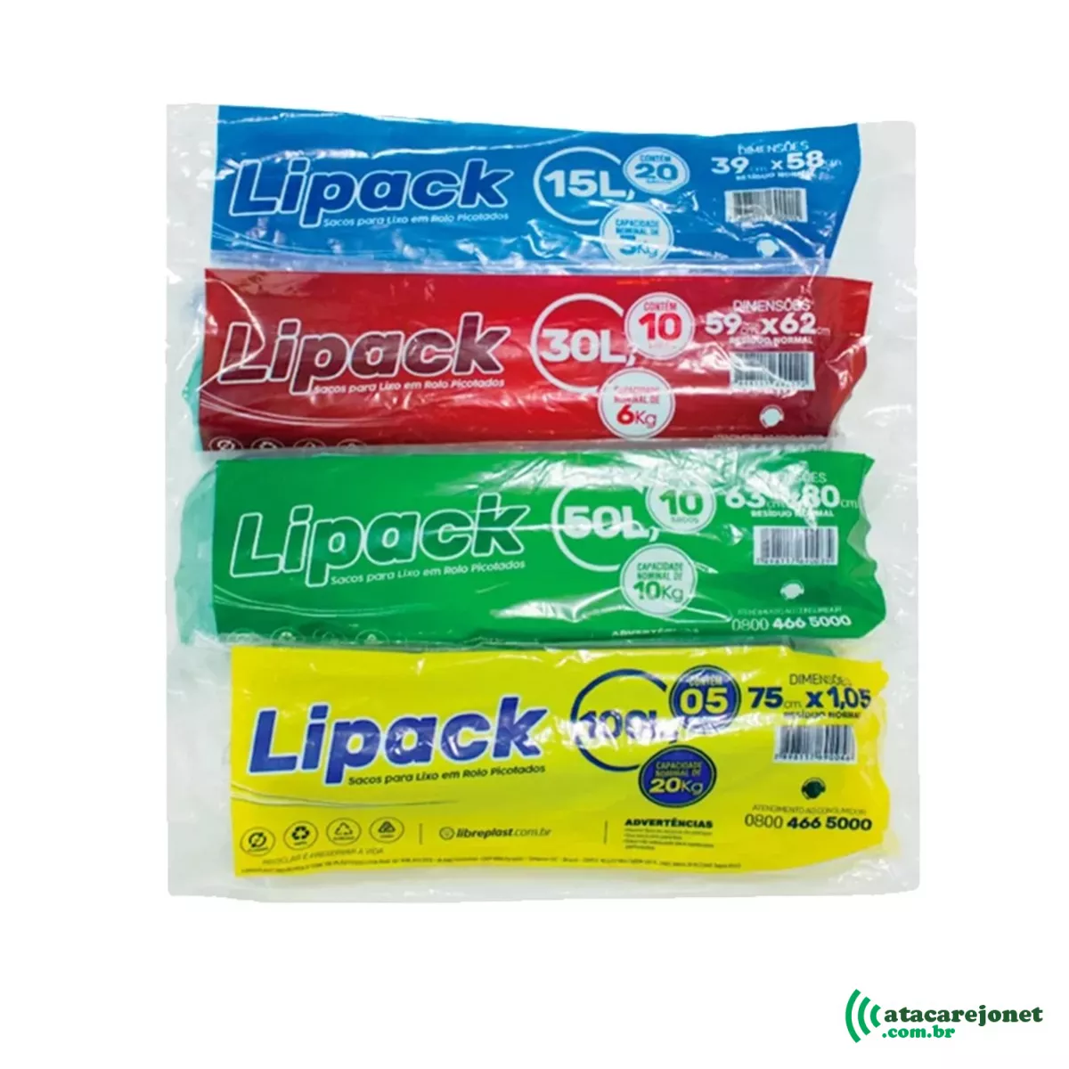 Saco de Lixo 15 Litros Verde Rolo com 20un - Lipack