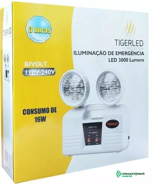 Luminária de Emergência Bloco Autônomo LED CR7013 2X16W 3000 Lúmens Bivolt - Tiger Led