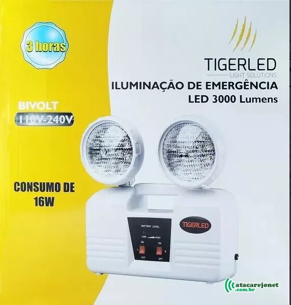Luminária de Emergência Bloco Autônomo LED CR7013 2X16W 3000 Lúmens Bivolt - Tiger Led
