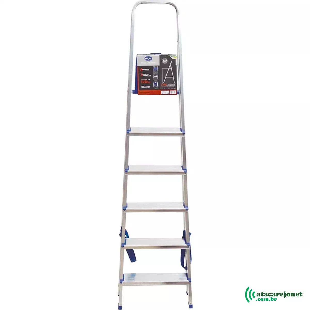 Escada Alumínio 6 Degraus com Fita Segurança - Mor