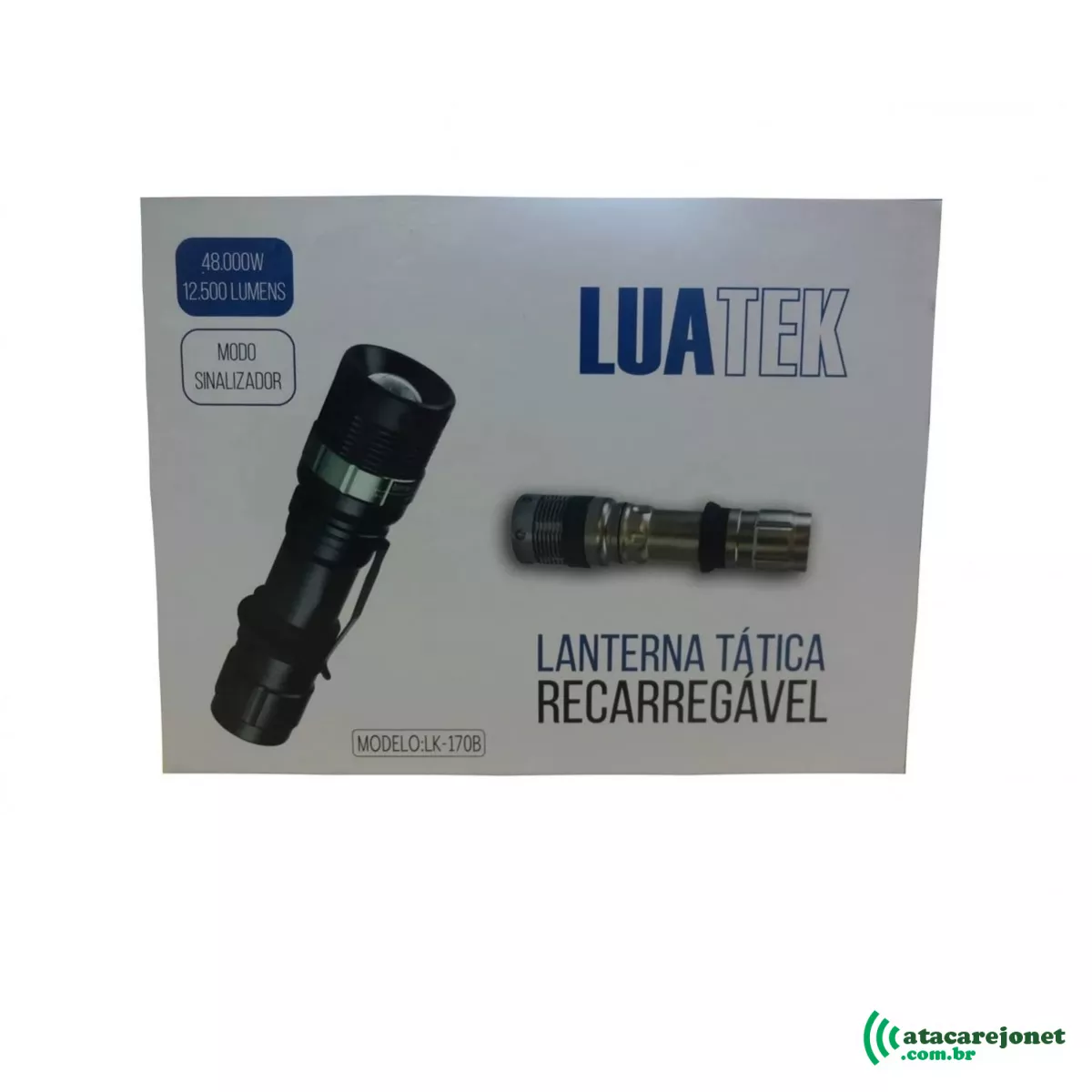 Lanterna Tática de LED Preta Recarregável Modelo LK-170B - Luatek