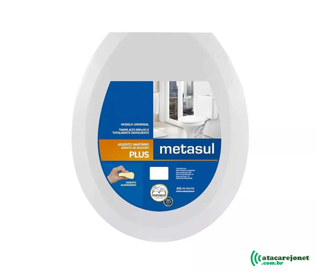Assento Sanitário Plástico Plus Almofadado Cinza - Metasul